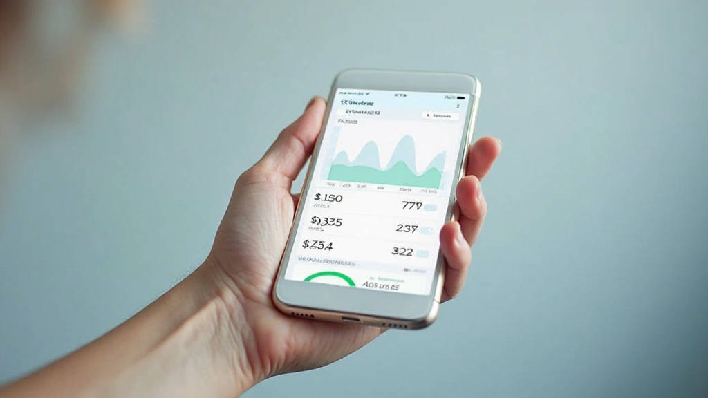Smartphone mostrando aplicação de rastreamento de gastos com gráficos de despesas semanais
